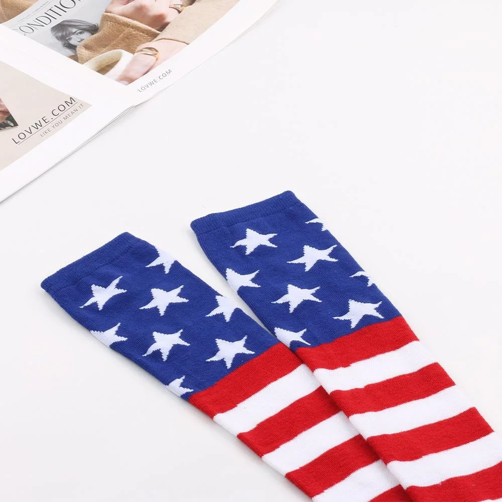 Novedosos calcetines largos hasta la rodilla, medias hasta el muslo, estrella americana, bandera en ángulo