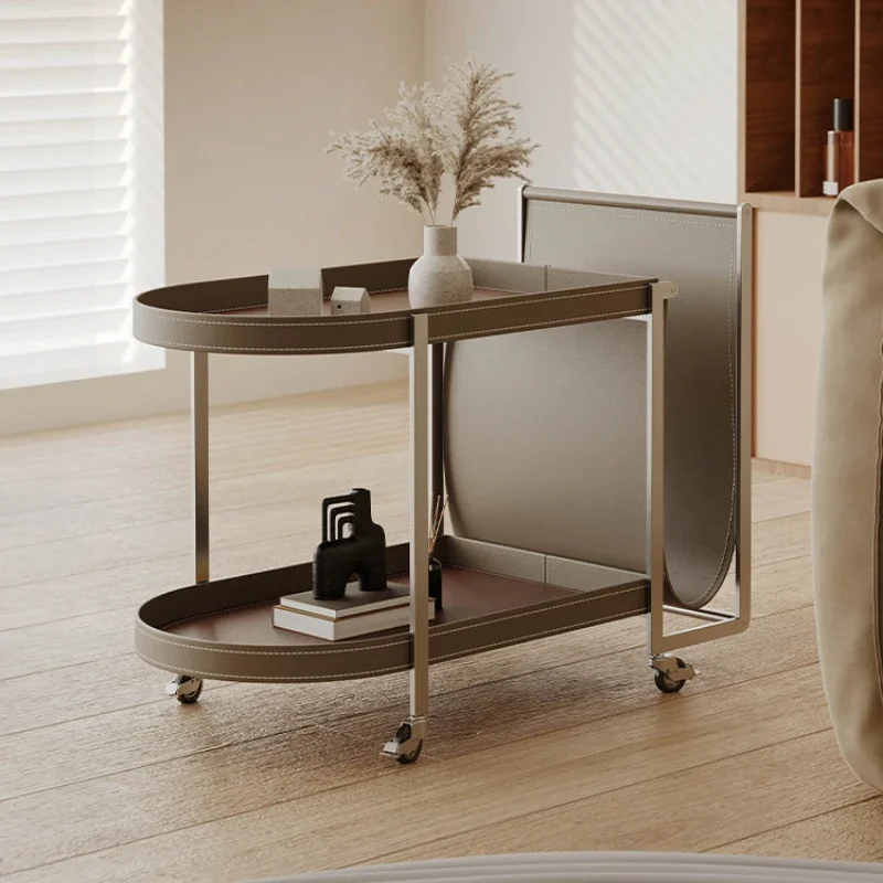 

Light luxury saddle leather sofa, edge table