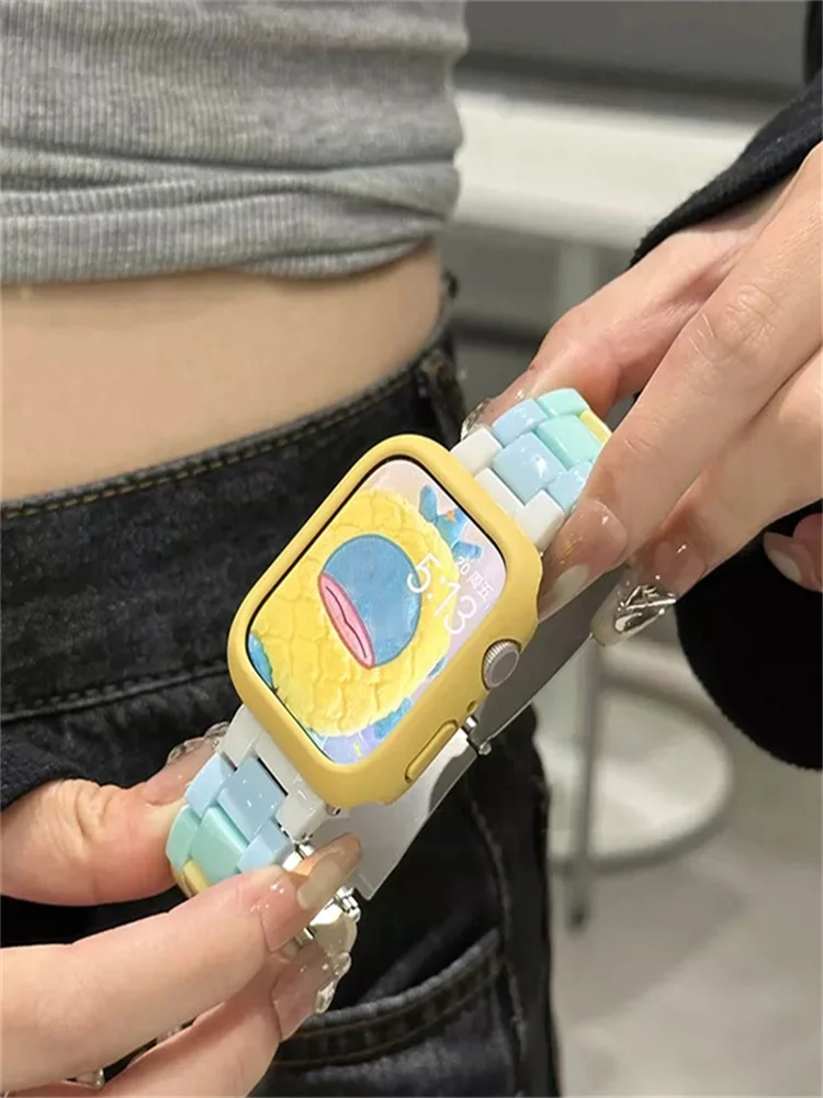 アップルウォッチ用レジンストラップとケース,レインボー,Iwatch用,49mm, 45mm, 40mm, 41mm, 38mm, 40mm, 44mm,iwatch 9, 8,se 7、6、5