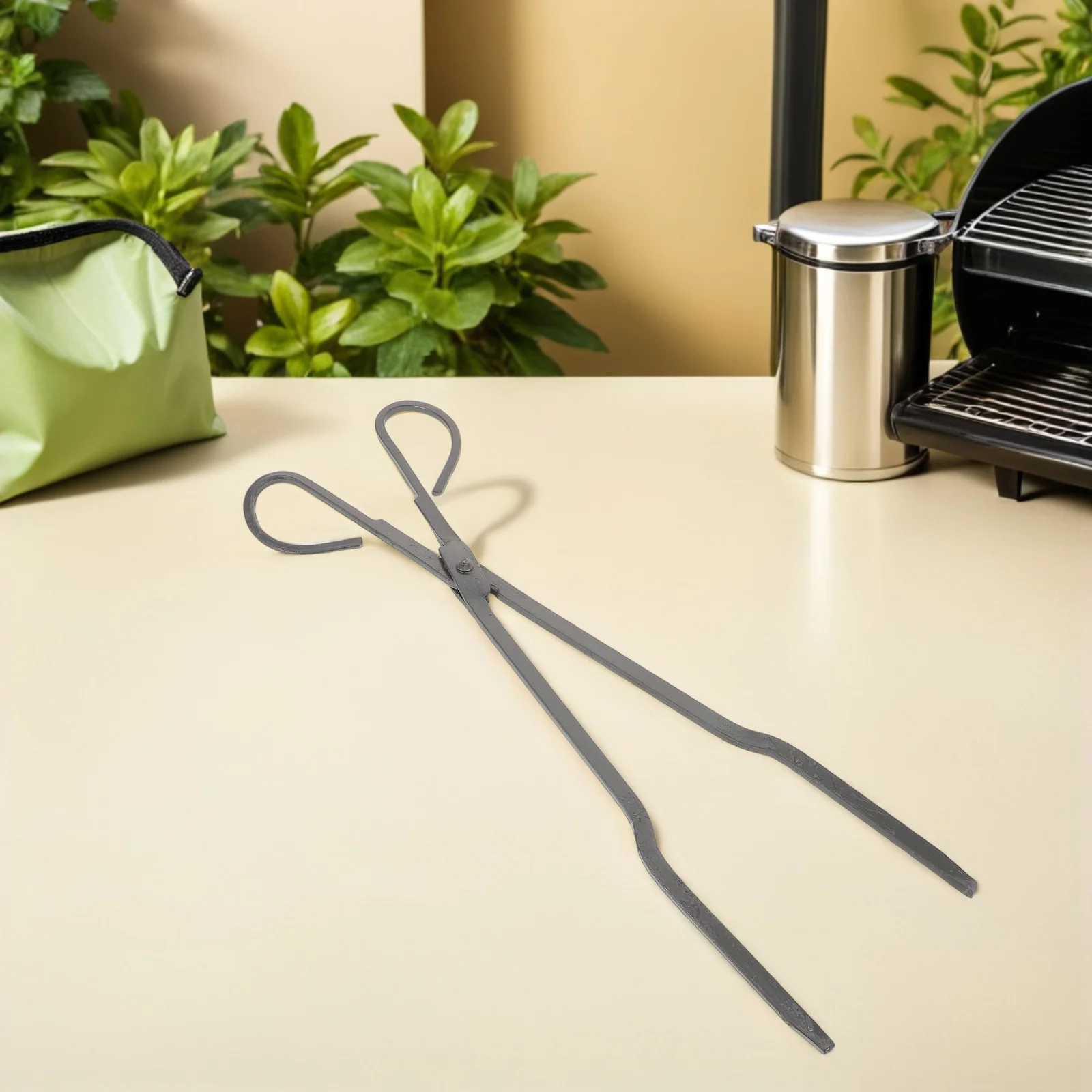 ملقط مدفأة حديدي شديد التحمل، أداة التقاط سجل لفحم الحطب والفحم - ملقط مريح بمقبض للحريق للاستخدام الداخلي والخارجي