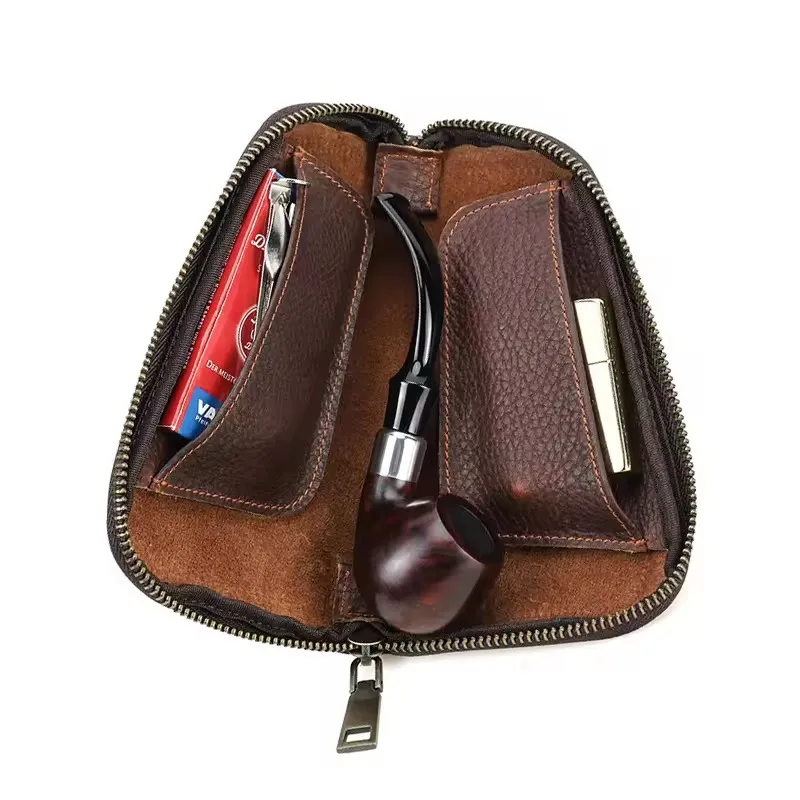 

Genuine Leather Tobacco Pipe Case Portable bag for Tobacco Smoking Pipe Smoking Tool Wood Tobacco pipe bag