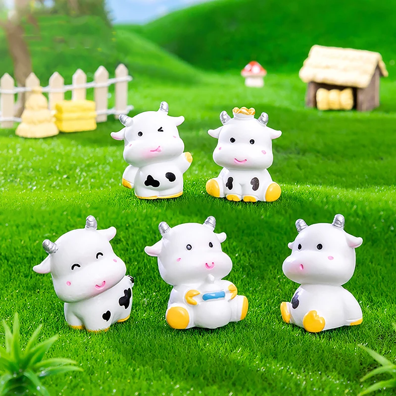 1 Pcs Creative Cartoon Cow Model Doll DIY Gardening Decorations Accessories Resin Crafts Desktop Ornaments Car Home Decorations