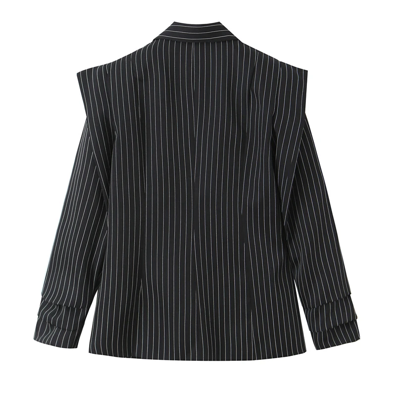 KEYANKETIAN 2026 Spring New Women's Chic Black White Striped Blazer  Double Breasted Layered Design Casual Work Wear Outerwear