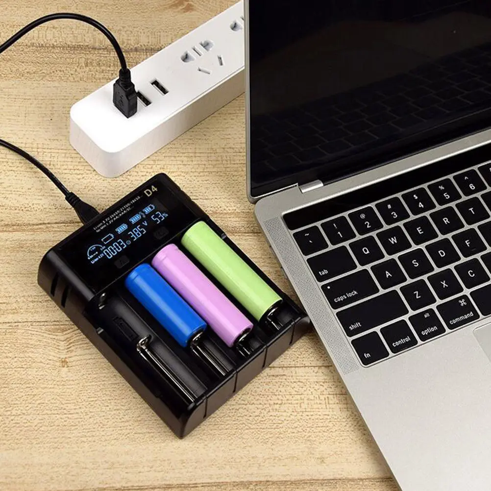 4 Slots Battery Charger LCD Display USB Powered Aa Aaa C F6 Flame Resistant Auto Stop Protection
