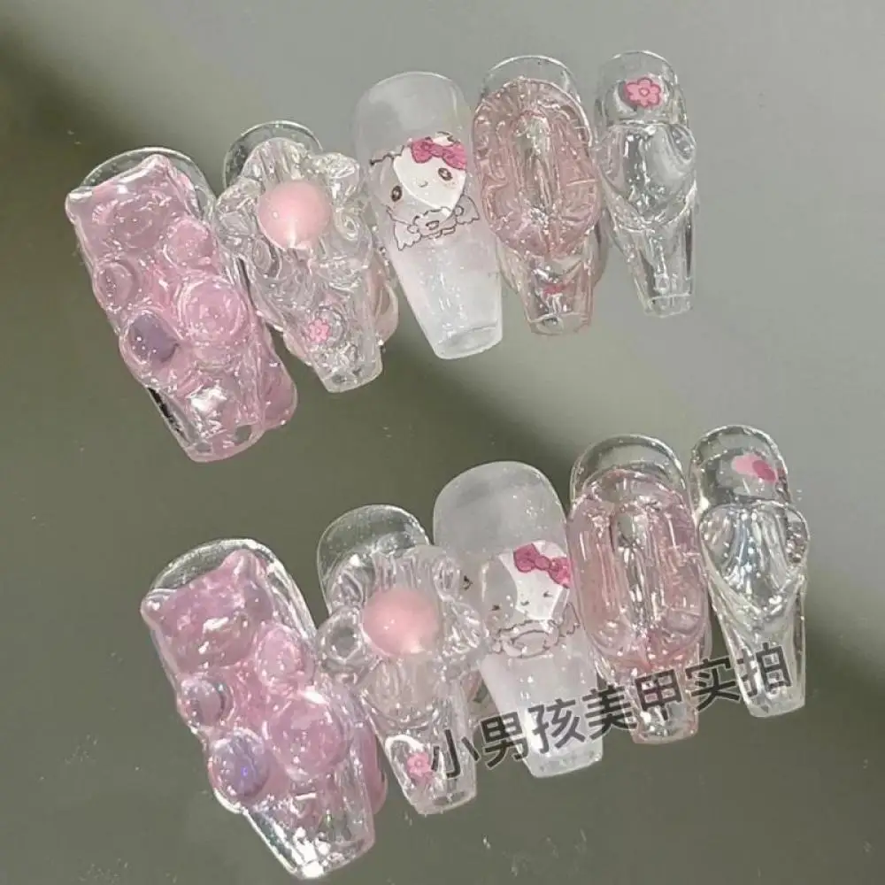 Y2K Hot Girls Manicure Sanrioed Hello Kitty Handmade Manicure Patches Kawaii Cartoon Anime Removable Nail Patches Student Gift