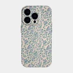 Korean Blue Small Floral Fragments Case for IPHONE 16 15PRO MAX 14 13 12 11 PRO Plus X Acrylic TPU Two in One Mobile Phone Cases