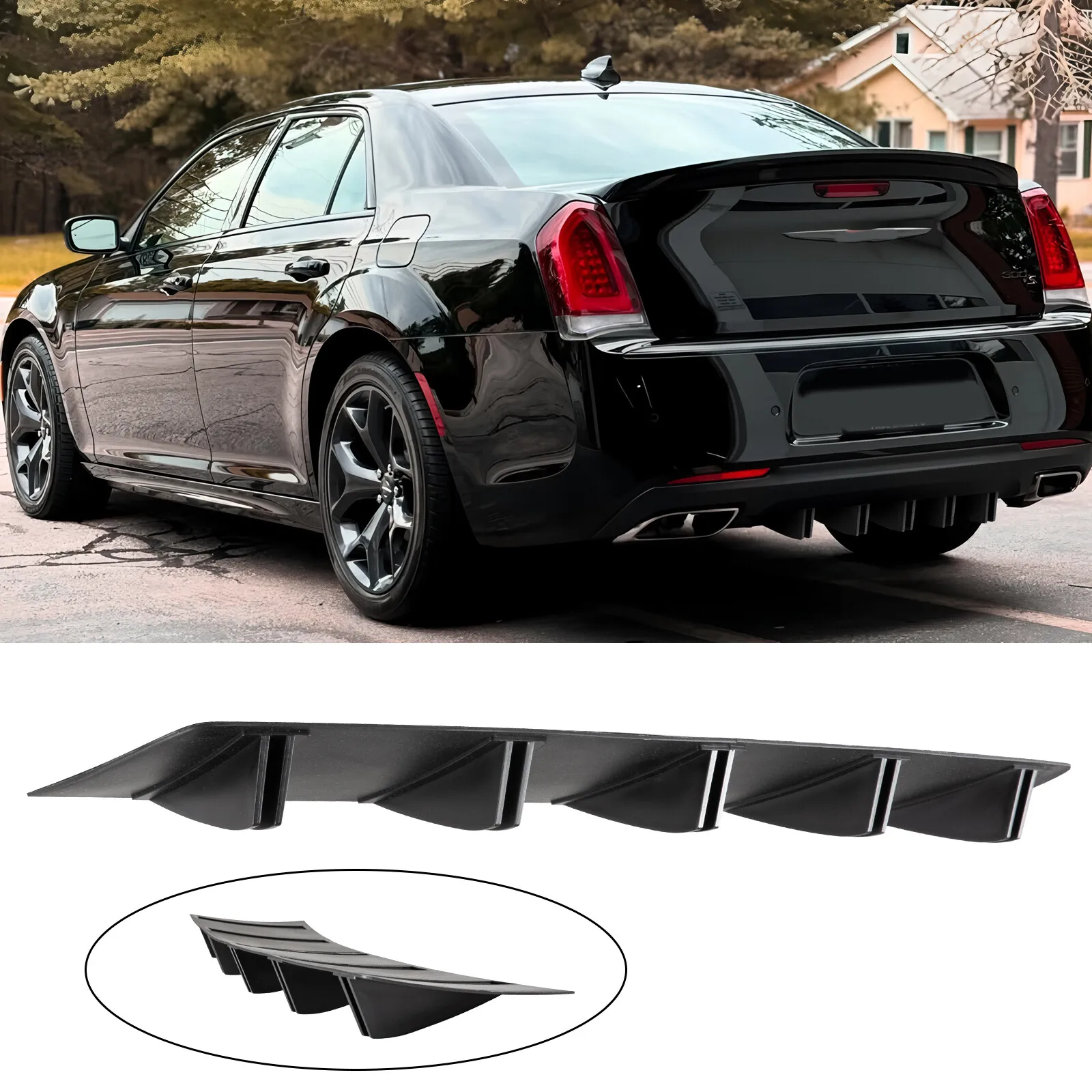 

Для Chrysler 300 SRT8 300C: Матовый черный задний диффузор-спойлер с 10 ребрами