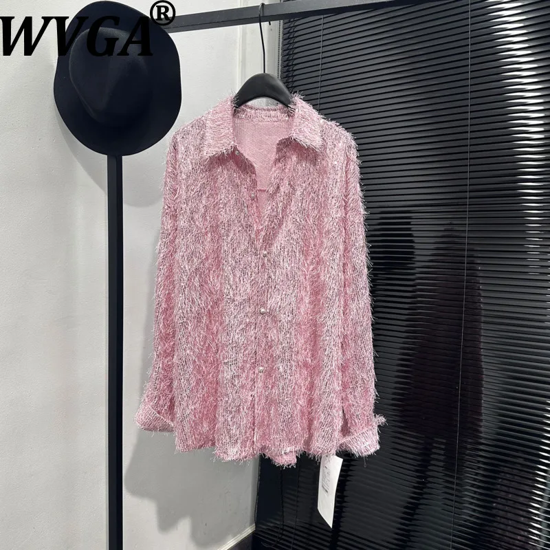 WVGA Men Spring New Stylish Fringed Hollow Out Frayed Edge Long Sleeve Shirts Niche Chic Casual Turn-Down Collar Tops Ins W21784