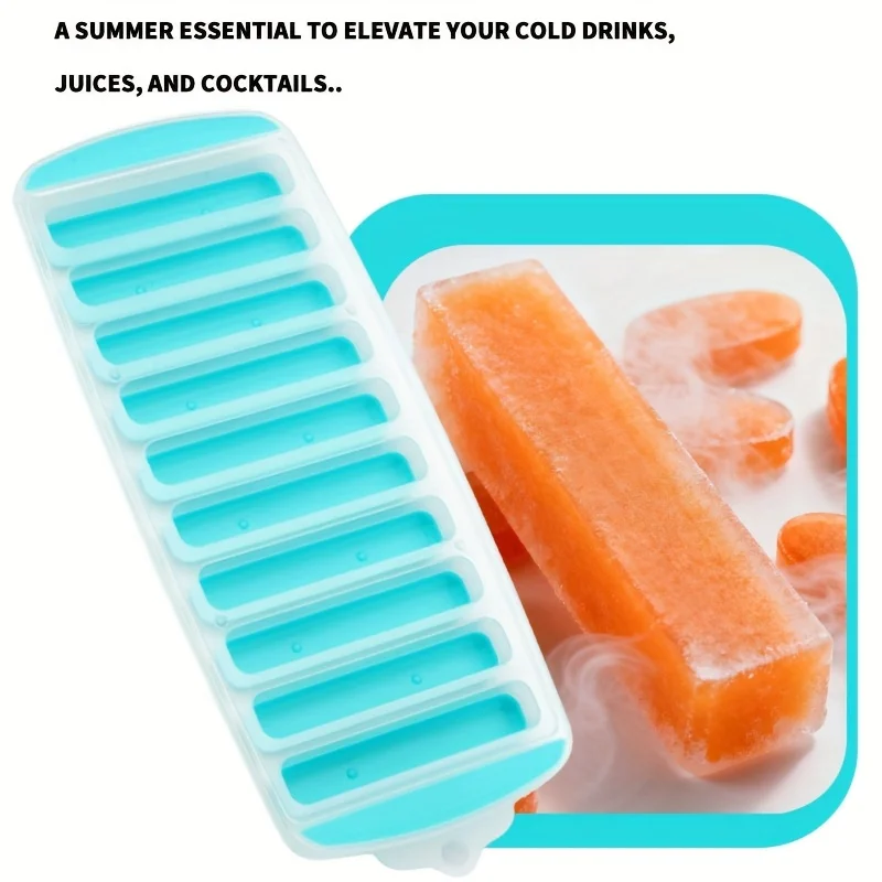 Long Ice Cube Mold, Popsicle/Cube Tray, Ice Tray Mold, Makes 10 Long Ice Cubes, Ice Tray, Ice Ball Mold, Ice Cube Mold and Tray