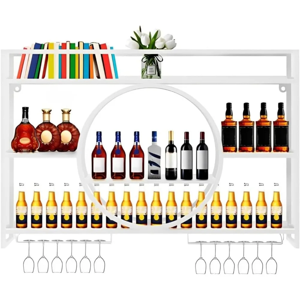 

LED Light Iron Wall Wine Rack with Wines Glass Holder | Multifunctional Hanging Wine Holder | Metal Wall Mounted Wine Rack