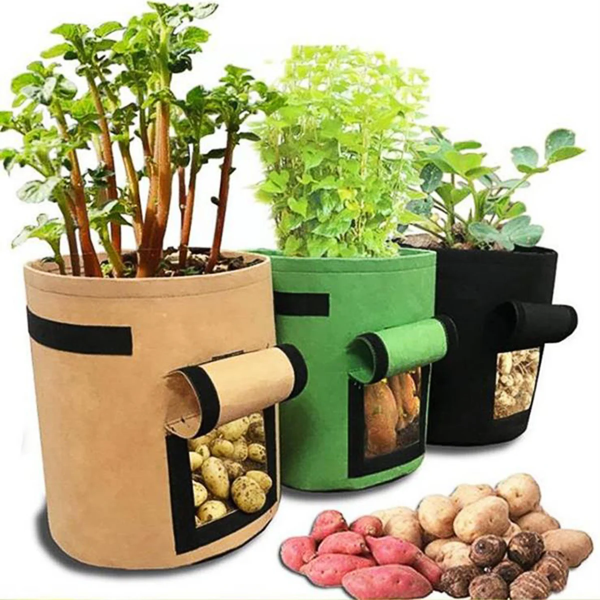 Thicken Potato Grow Bag Breathable Water Absorption Planting Bag Window Bucket Pot for Potatoes Carrots Tomatoes Onions Potatoes