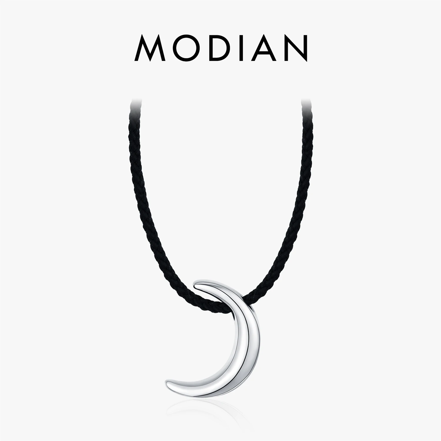 MODIAN 925 Sterling Silver Simple Mirror Metal Texture Moon Long Sweater Chain Pendant Necklace For Women Fine Jewelry