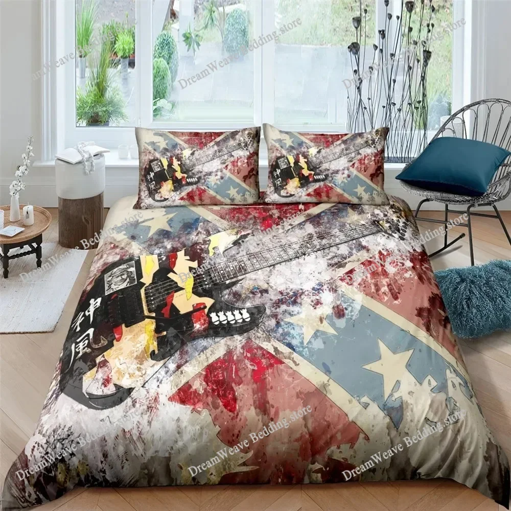 Music Guitar Bedding Set King Queen Heavy Metal Punk Rock Duvet Cover for Teen Boy Musical Note Polyester Comforter Cover963963 6
