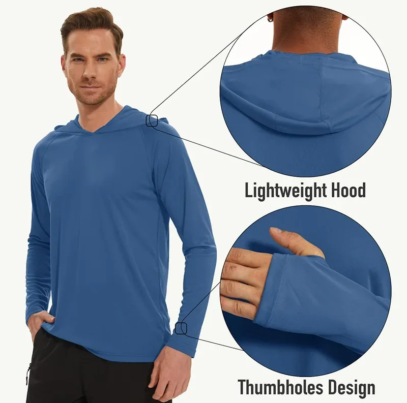Hooded T-Shirts Mens Quick Dry UV Block Sun Shirts Lightweight Hoodie Shirt Running Fishing Performance Tops