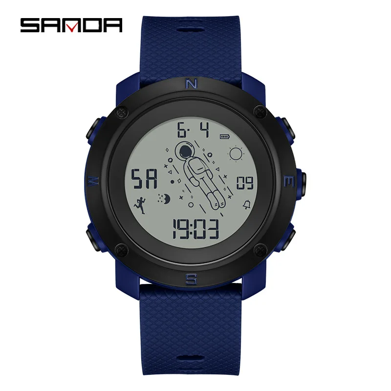 SANDA astronaut series electronic watch with multifunctional luminous display and 50 meter waterproof children's student watch