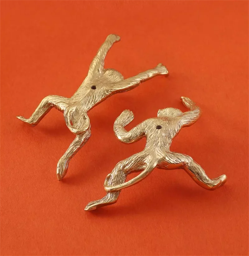 Full Copper Furnitue Handle Single Hole Drawer Door Knob Gold Monkey Rabbit Shape Wardrobe Cupboard Cabinet Door Handles Pulls