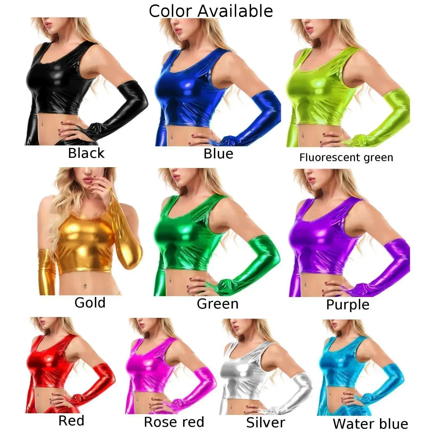 1pc Sexy Ladies Shiny Wet Look Faux Leather Tank Tops Crop Top Women Vest Dance Club Lingerie Candy Color Party Vests no glove