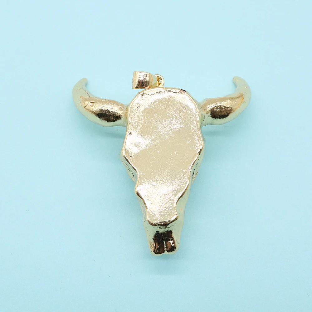 Natural Stone Resin Pendants for Jewelry Making Charms Animal Bull Head DIY Necklace Jewelry Accessory Gold-silver Color Pendant