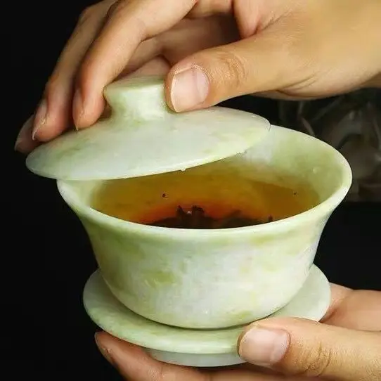 

Chinese Traditional Tea Set Handmade Gaiwan Jade Tea Cups Sets Tea Ceremony Health Gongfu Teaware Tureen Teaset Stone Cup