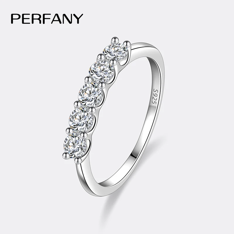 PERFANY 3mm All Moissanite Stackable Ring for Women S925 Pure Silver Laboratory Certified 5 Diamonds Wedding Jewelry