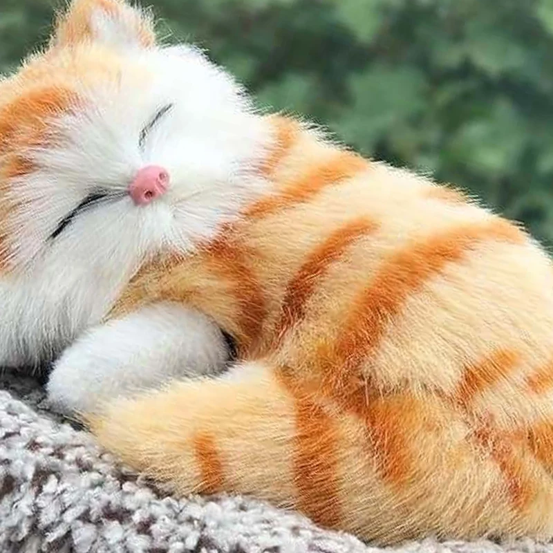 Cute Plush Toy Kawaii Simulation Sleeping Cat Stuffed Animal Display Mold Portable Fake Cat Kittens Doll Ornament Car Decoration