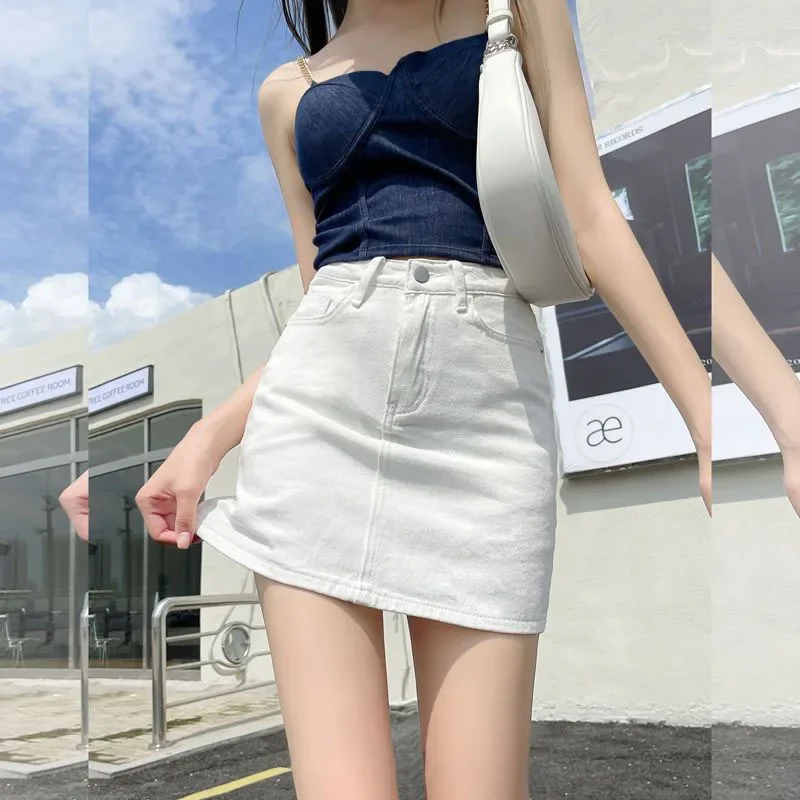 

ZHIO White Denim Skirts Women Spring Summer Korean High Waist Package Hip Skirt Woman Casual Simple Wild Jean Mini Skirts