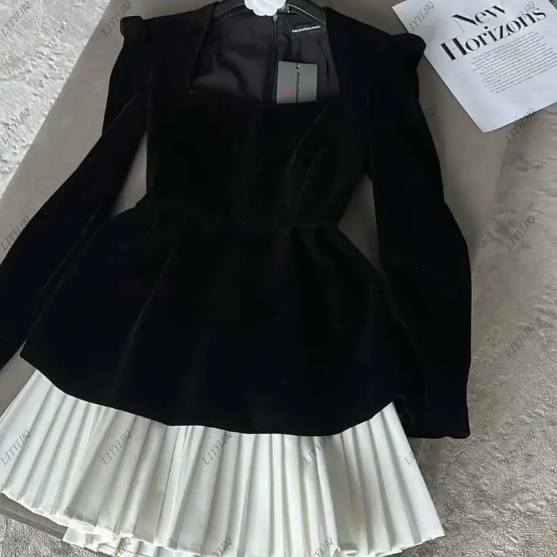 LIYYLHQ Saudi Arabia Evening Dresses  Short Formal Prom Dresses Full Sleeves Square Black Homecoming Dress For Women Customized