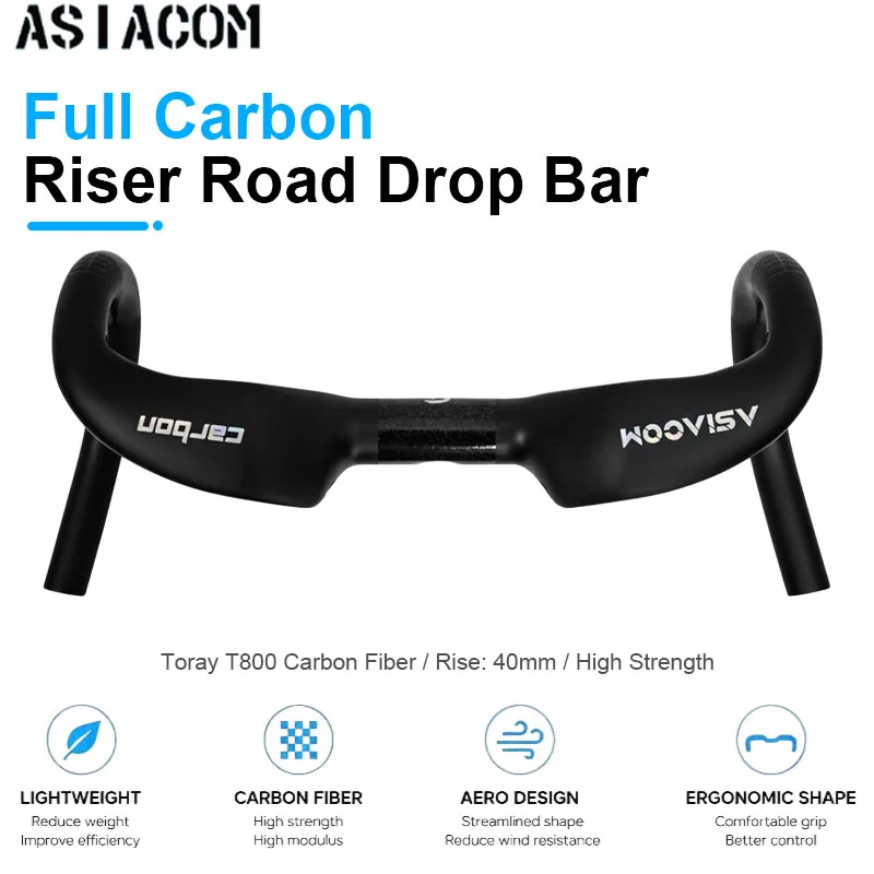 ASIACOM Full Carbon 40mm Rise Drop Bar Road Racing Handlebar Fully Internal Cable Routing 380-420mm Bicycle Cycling Parts