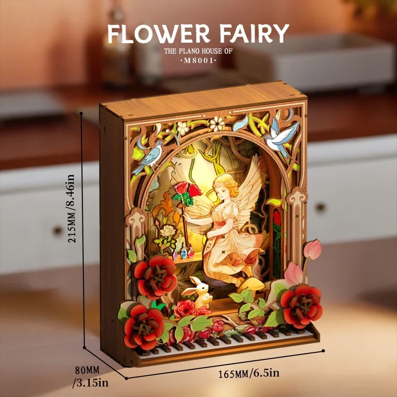 Weihnachtsgeschenkidee Feenklavierhaus 3D-Holzbauset Kreatives Desktop-Modell MOC für Erwachsene Kinder