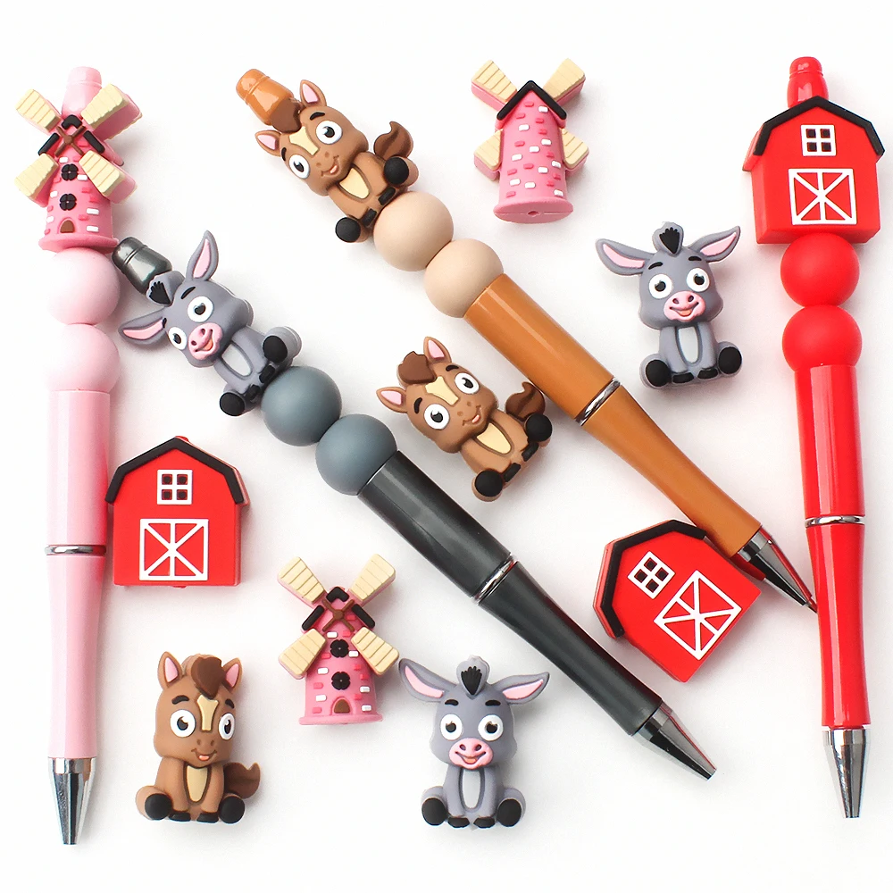 5/10/20/50 قطعة ثلاثية الأبعاد موضوع المزرعة سيليكون الخرز-الحصان ، حمار ، البيت ، طاحونة التركيز الخرز لمستلزمات صناعة المجوهرات #5