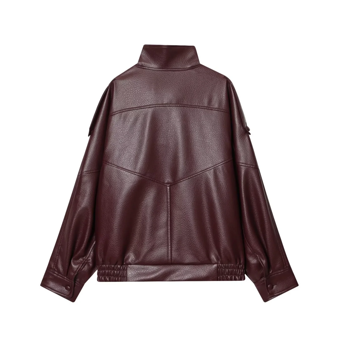 Giacca da donna in pelle con colletto alla coreana allentato Tasche con cerniera a maniche lunghe femminili Cappotti chic Primavera Autunno Nuove giacche da donna Streetwear