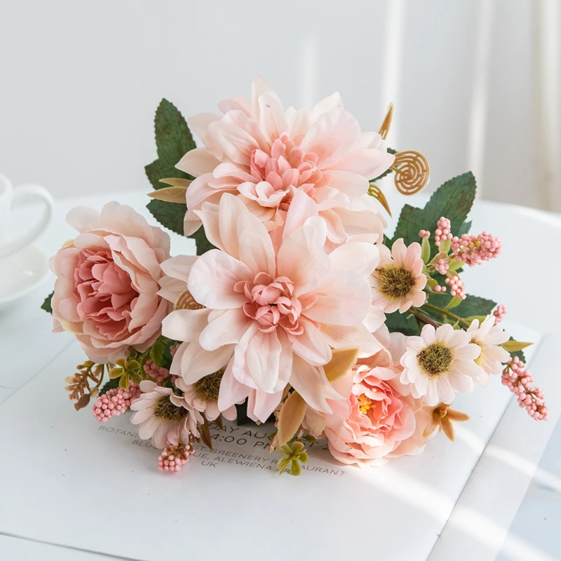 

1Pc Hot sale Artificial Flower Silk Dahlia Rose daisy Christmas Home Decoration Bonsai Room Wedding Bridal Bouquet Party Diy box