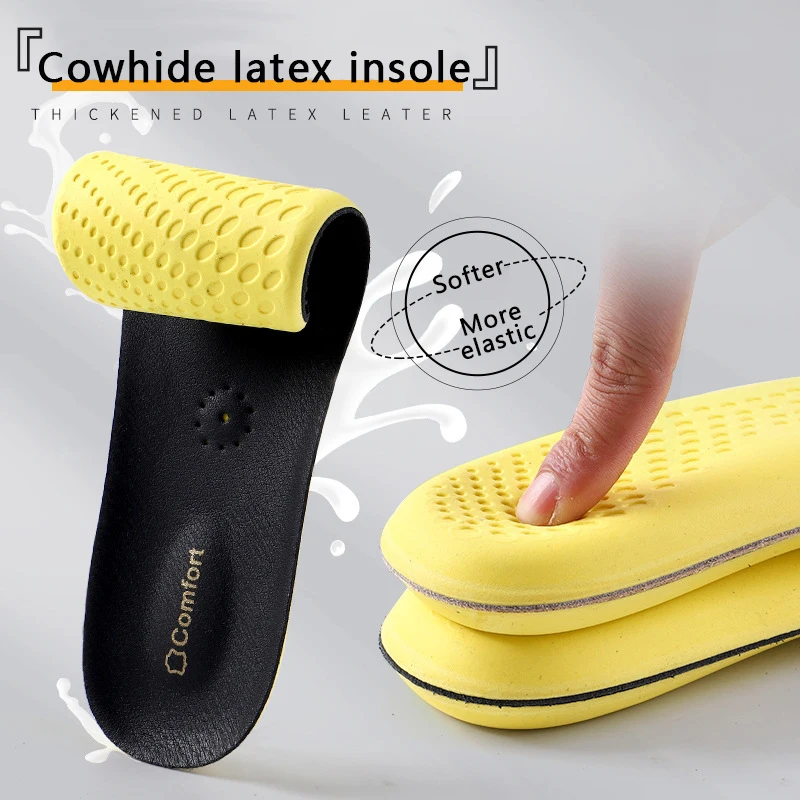 1Pair Latex Leather Insoles for Shoes Comfortable Breathable Sports Shoe Pads Inserts Orthopedic Plantar Fasciitis Relief Insole