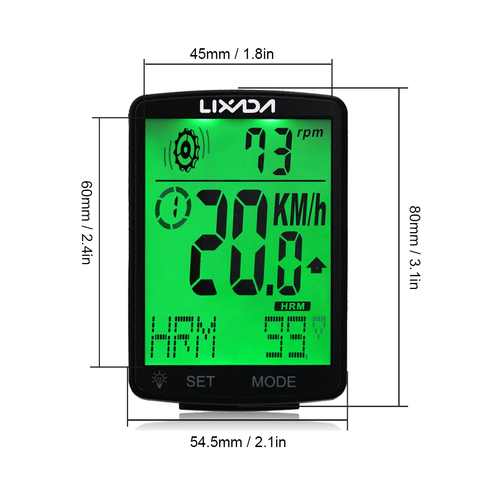 LIXADA 3 in 1 Wireless Bike Computer Multi Functional LCD Screen Mountain Bike Computer with Heart Rate Sensor Speedometer