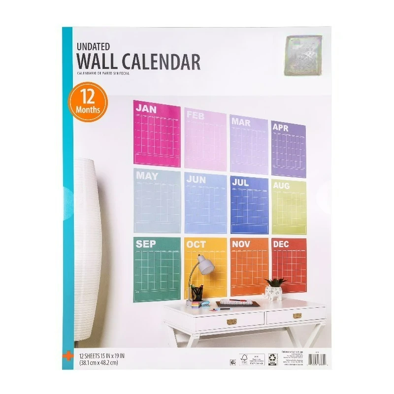 Monthly Large (15" x 19") Rainbow Undated Calendar