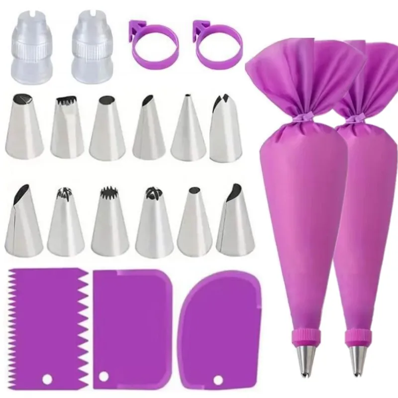 21PCs Stainless Steel Cake Decorating Nozzle Piping Bag Set Kitchen Confectionery Equipment Pastry Accessories Bakery Tool Kit