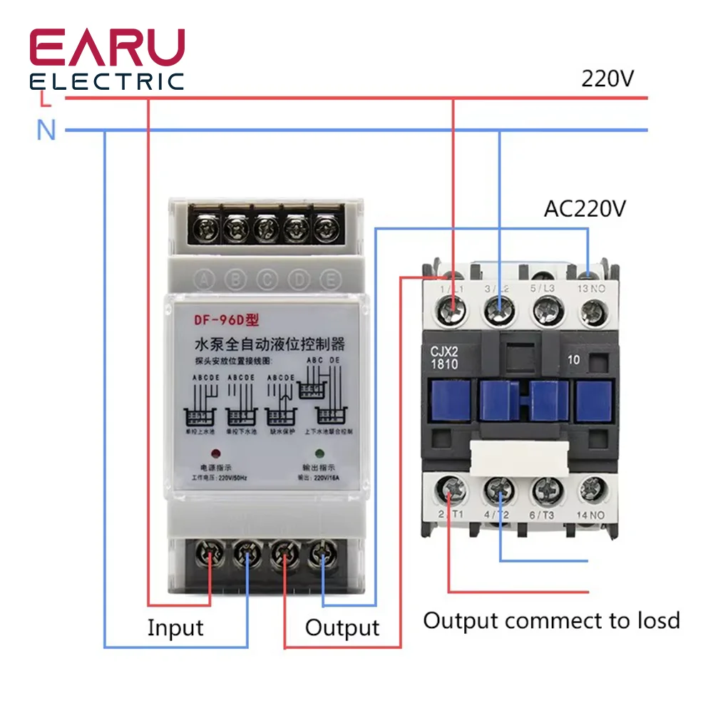 DF-96D D Automatic Water Level Controller Switch 16A 220V Tank Liquid Level Detection Sensor Porbe Water Pump Controller Control