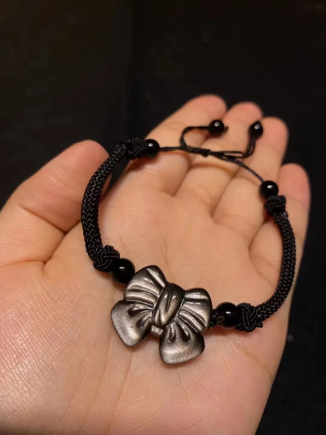 Silver Color Butterfly Obsidian Stone Natural Gemstone DIY Jewelry Bracelet For Woman For Gift Wholesale !