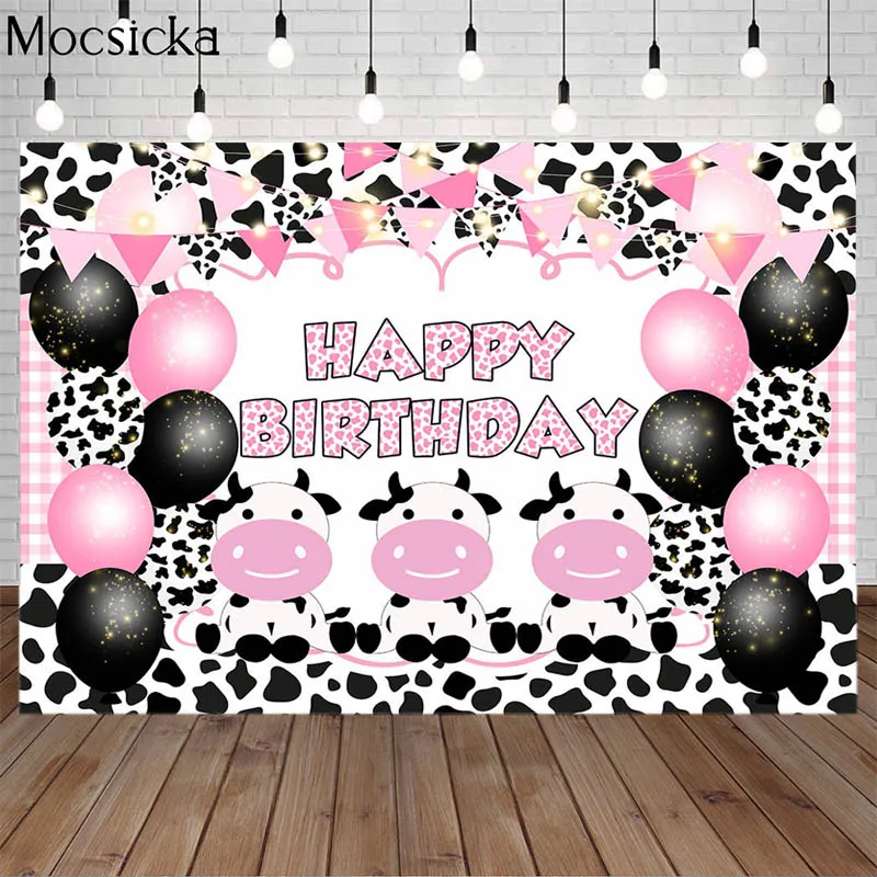 

Farm Party Photography Backdrops Banner Balloon Decor Supplies Cow Animal Baby Shower Child Birthday Photo Background Photocall