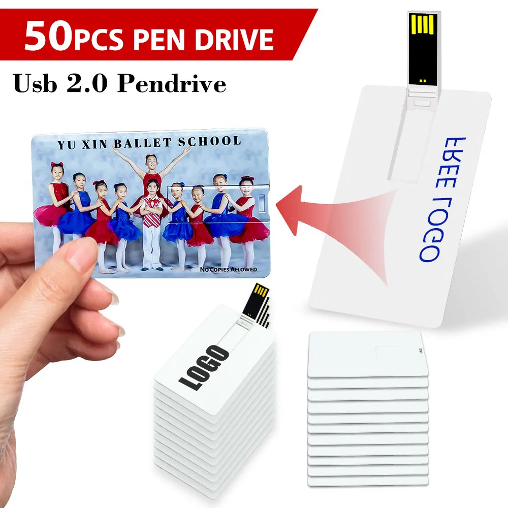 

50 PCS/LOT Free logo 100% capacity 4GB 8GB 16GB 32Gb credit card USB Flash Drive customized logo top quality Creative Pendrive