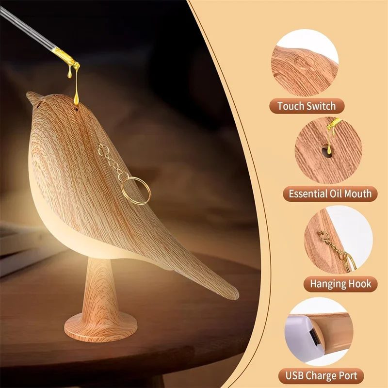 LED Touch-Control Art Bird Shape Decoration Lamp Equip USB Charging Device Bedroom Cupboard Display Stand Study Christma Ornamen