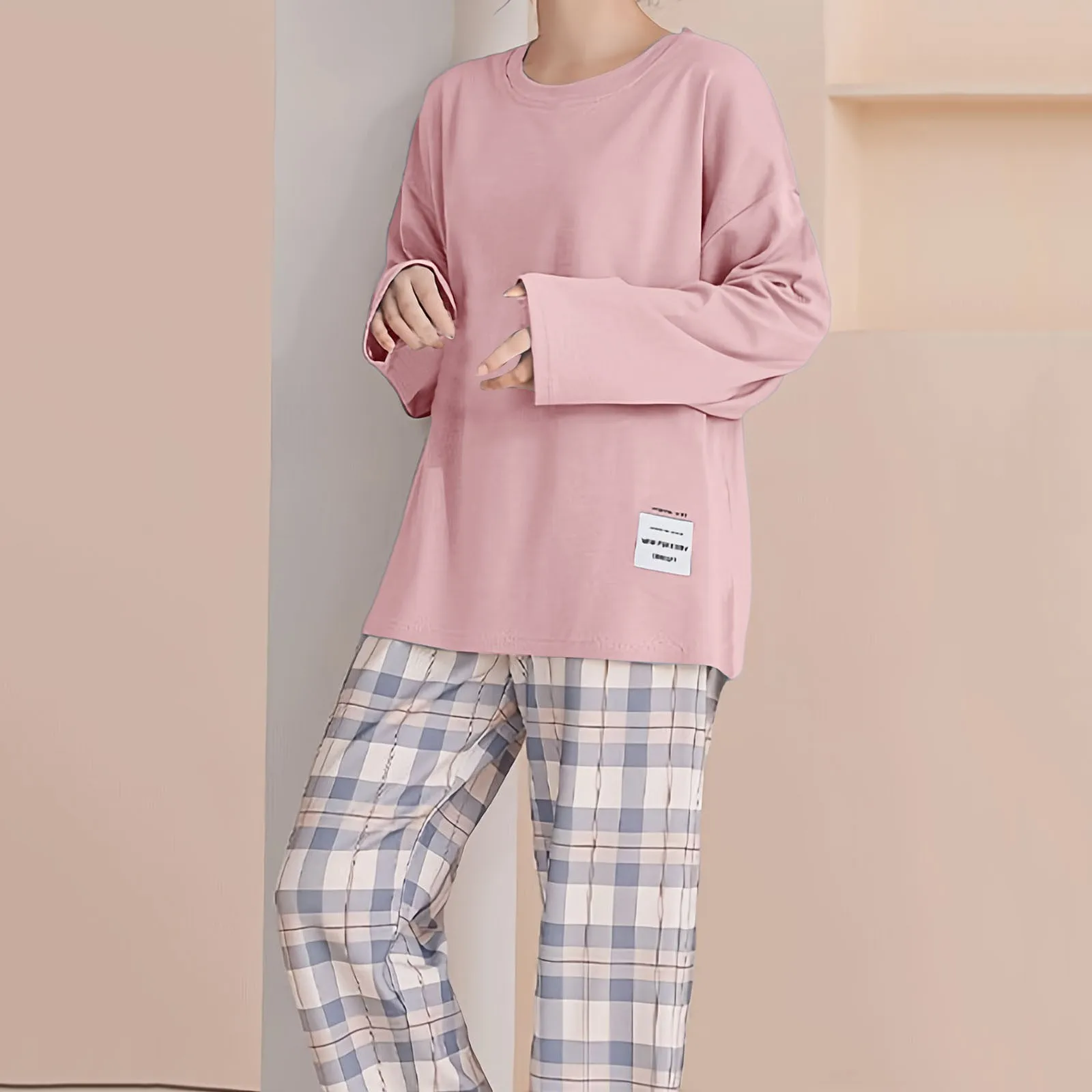 Cotton Long-Sleeved Sleepwear Suit Comfortable Women Pajamas Set Nightgown Teenager Home Clothes Female Lingerie Set Plaid Pants