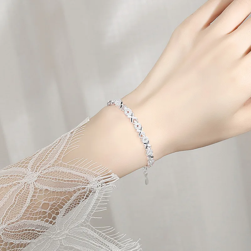 925 Sterling Silver Bracelets For Women Korean Designer Luxury XO Shape Adjustable Chain Bracelet Party Wedding Jewelry Gifts