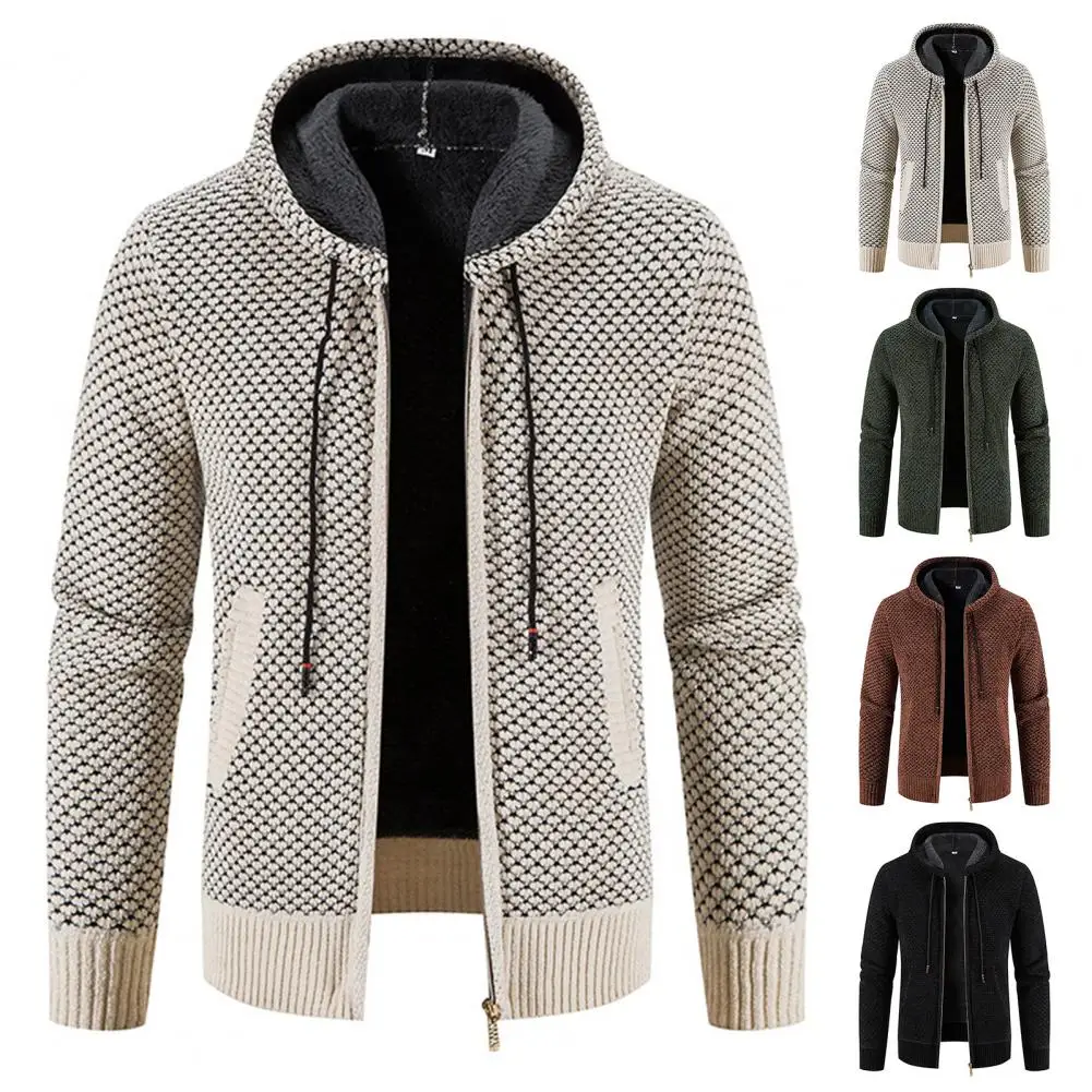 Cardigan in pile giacca invernale da uomo maglione maschile abbigliamento autunnale nuova giacca a vento coreana giacche marroni cappotto con cappuccio Slim Fit