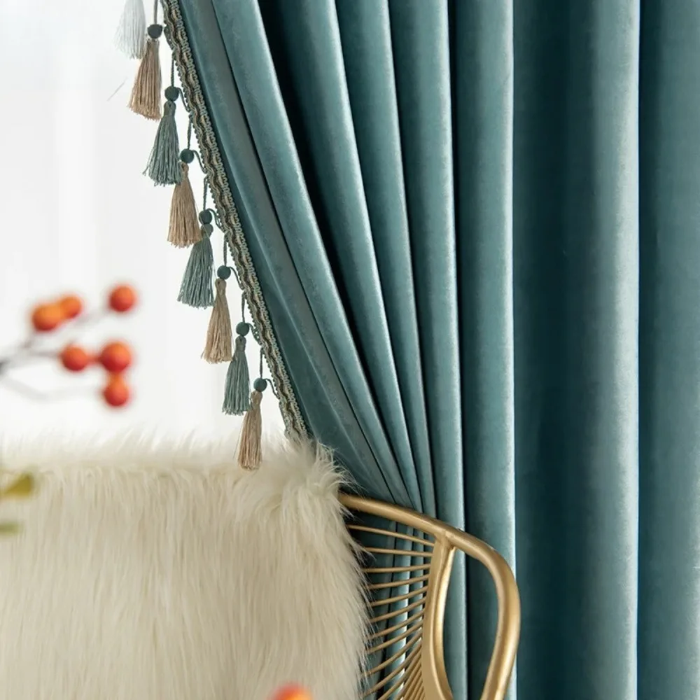 Nordic Light Luxury Modern Light Blue Velvet Curtains Custom-made Diamond Velvet Blackout Curtains for Living Room Bedroom