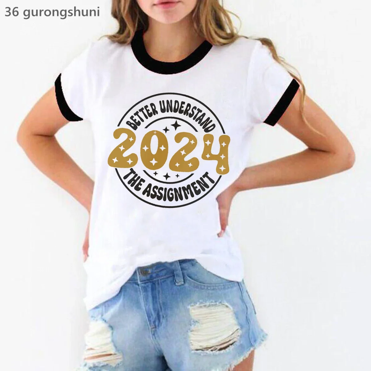 

Good Bye 2023 Hello 2024 T Shirt Happy New Year T-Shirt Women Clothes Female Family Tshirt Short Sleeve Tee Top