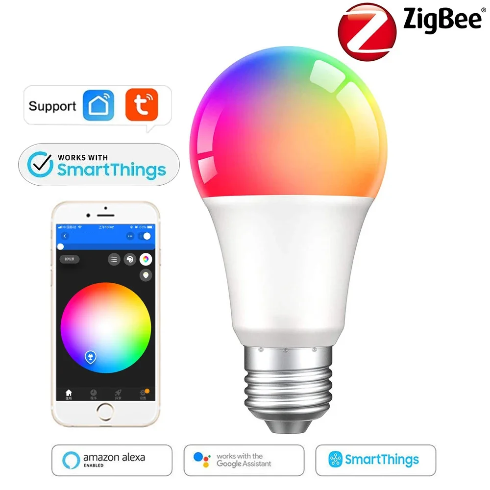 9W Zigbee Smart Light Bulb E27 Tuya LED RGB Lamp Work for Google Home Alexa Dimmable Timer Function Tuya Smart Life Magic Bulb