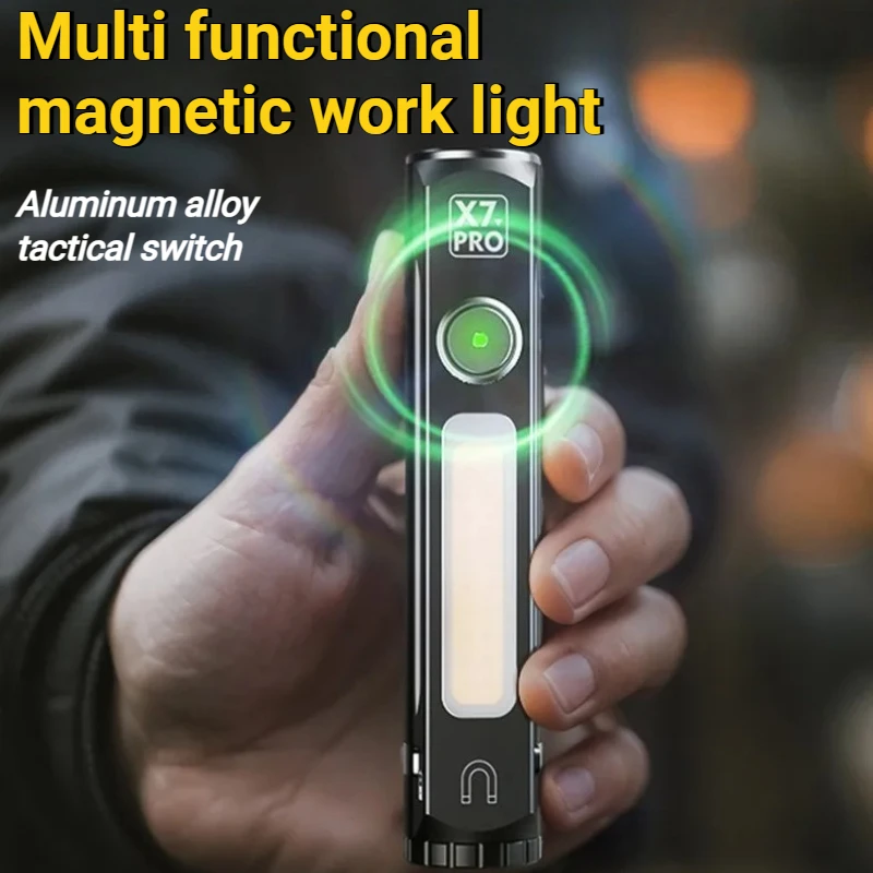Ultra-bright Handheld LED Flashlight COB Work Light Metal Clamp Bottom Magnetic Rechargeable Emergency Light for Camping