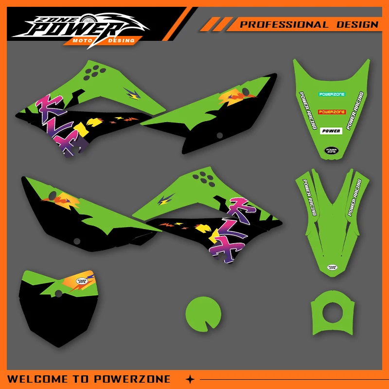

Графические наклейки Powerzone, наклейки для мотоцикла KAWASAKI KLX110 2010 2011 2012 2013 2014-2020 110 KLX, фон на заказ 03