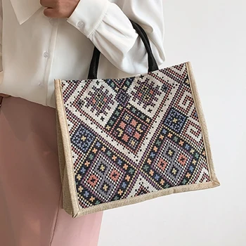 حقيبة كتف بسعة كبيرة للنساء ، حقيبة يد بنمط عرقي ، حقيبة حمل كلاسيكية